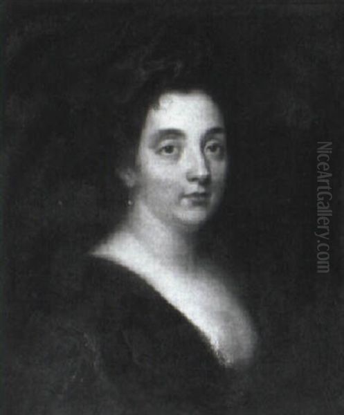 Portrait Of A Lady Wearing A Brocade Dress And A Red Velvet Cap - view 1