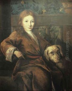 Portrait Of A Young Man Seated With His Dog Portrait Of A Young Man Seated With His Dog