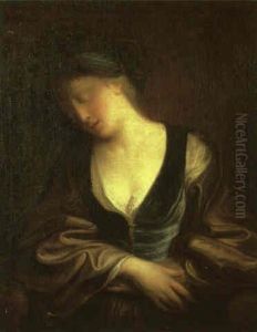 Sleeping Girl Wearing A Blue Velvet Bodice