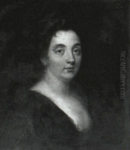 Portrait Of A Lady, Bust Length, Wearing A Brocade Dress And A Red Velvet Cap by Jean-Baptiste Santerre
