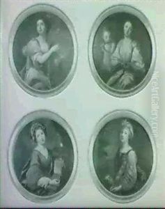Jeune Femme Jouant...[&]jeune Femme Chanteuse [&]la Musicienne [&]jeune Femme A La Partition [circular Shape] by Jean-Baptiste Santerre