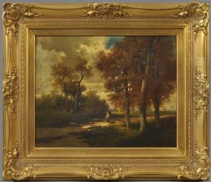 Herbstliche Wandlandschaft Mit Pilzsammlerin