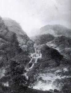 A Mountainous Landscape With Figures By A Waterfall A Mountainous Landscape With Figures By A Waterfall
