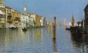 View Across The Grand Canal From Dorsoduro With The Bell Tower Of San Marco by Rubens Santoro