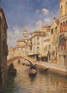 Venezia Con Gondoliere by Rubens Santoro