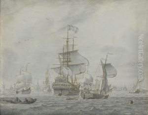 Shipping In A Light Breeze; Shipping In A Gusty Breeze by Cornelis Boumeester
