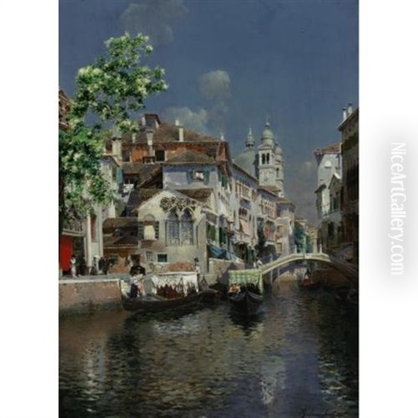 Gondolas On A Venetian Canal, Santa Maria Della Salute In The Distance - view 1