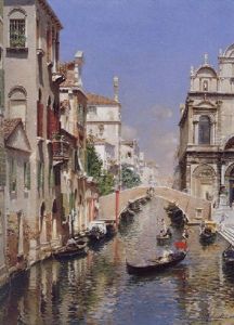 A Venetian Canal With The Scuola Grande Di San Marco And Campo San Giovanni E Paolo, Venice by Rubens Santoro