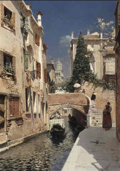 Venetian Canal With The Campanile Of The Frari In The Distance - view 1