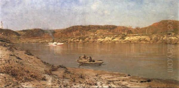 A River Scene With A Steamboat - view 1