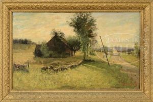 Homestead With Stone Wall by Daniel Francois Santry