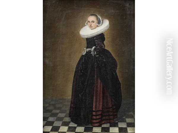 Portrait Of A Lady, Full-length, In A Black And Red Dress With A White Ruff - view 1