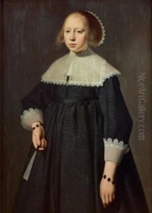 Portrait De Jeune Fille Tenant Un Eventail by Dirck Dircksz van Santvoort