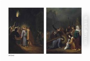 The Betrayal Of Christ; Christ On The Road To Calvary, With Saint Veronica (2 Works) by Dirck Dircksz van Santvoort