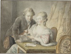 A Gentleman With A Lady Writing A Letter by Michel-Honore Bounieu