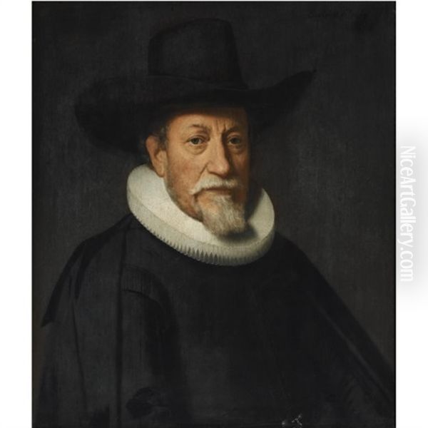 Portrait Of A Gentleman With A White Goatee, Wearing A Black Suit With A Molensteenkraag And A Black Hat - view 1