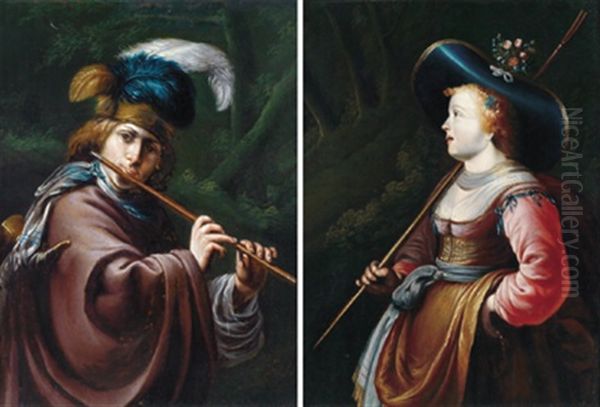 Bildnis Eines Die Flote Spielenden Jungen Mannes In Schafertracht (+ Bildnis Einer Jungen Frau In Schafertracht; Pair) - view 1