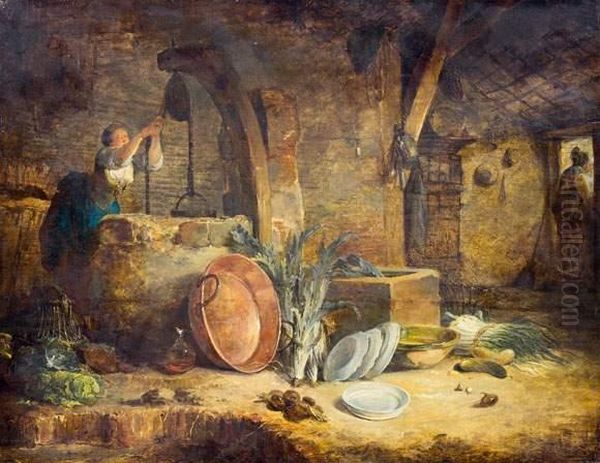 Jeune Femme Puisant De L'eau Dans Une Cuisine - view 1