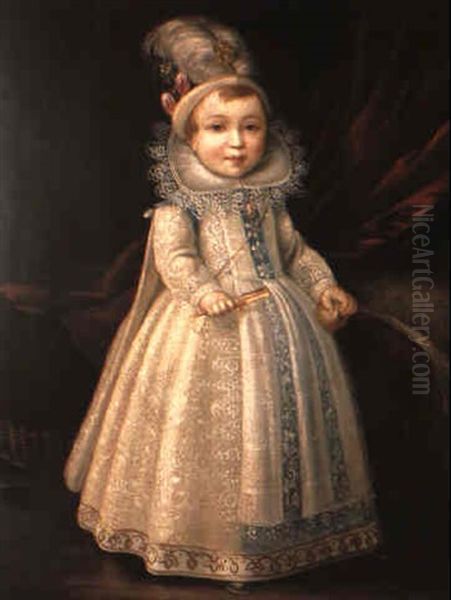 Portrait Of A Girl, Holding A Rattle And An Apple - view 1