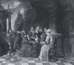 A Skipping Accident On A Terrace by Philipp (Jacob Philipp van) Santvoort