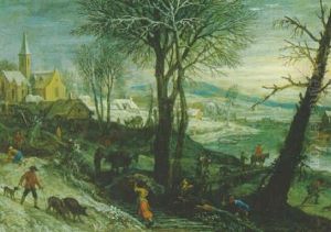 Dorf An Einem Flus Im Winter Mit Bauern Und Einem Reiter by Pieter Dircksz van Santvoort