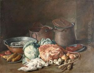 Nature Morte Aux Pieces De Dinanderie Et Aux Victuailles by Michel-Honore Bounieu