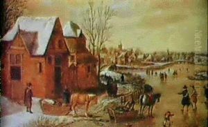 Ein Dorf Im Winter by Pieter Dircksz van Santvoort