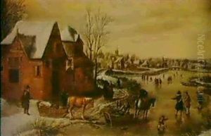 Ein Dorf Im Winter by Pieter Dircksz van Santvoort