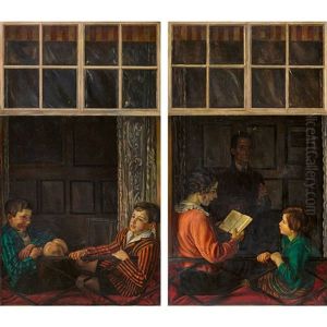 Am Fenster/familienbildnis. Gegenstucke by Jose Sanz Arizmendi