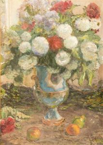 Stillleben Mit Blumenstraus Und Fruchten by Nikolai Nikolaevich Sapunov
