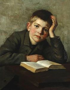 Boy Sitting By A Table With A Book Boy Sitting By A Table With A Book