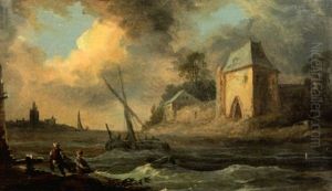 Pecheurs Relevant Leurs Filets (+ Barque Sur Une Riviere; Pair) by Jean Philippe Sarazin