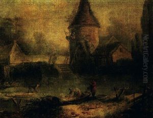 Lavandieres Pres D'un Moulin by Jean Philippe Sarazin