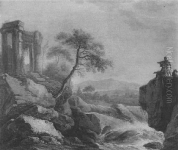 Paysage D'italie A La Cascade - view 1