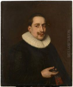 Portrait D'homme A La Collerette Blanche Tenant Des Gants