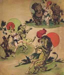 Three Scenes Of Grass-skirted Woman Dancing With Animals Three Scenes Of Grass-skirted Woman Dancing With Animals