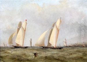 Racing Yachts Racing With Paddlesteamers And Pavilion In The Distance (pair) by Henry Sargent
