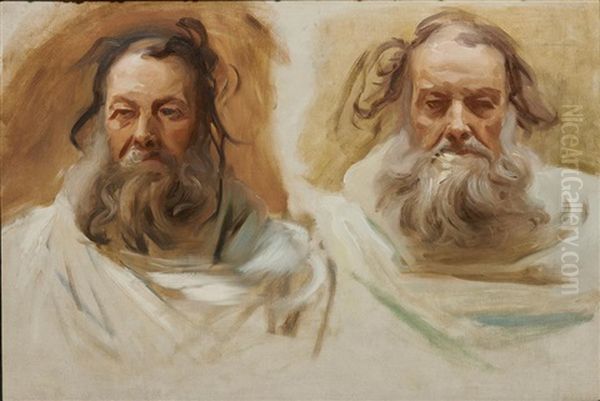 Two Heads Of A Bearded Man (study For Frieze Of The Prophets, Boston Public Library) - view 1