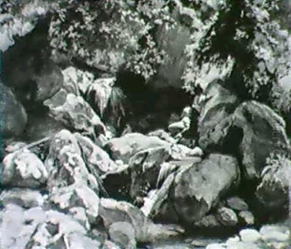 Young Boy By A Waterfall - view 1