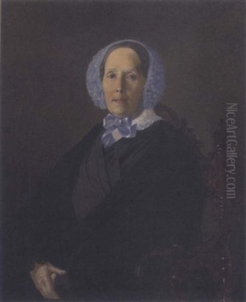 Portait Of A Lady, Seated, In A Blue Bonnet And Black Cloak - view 1