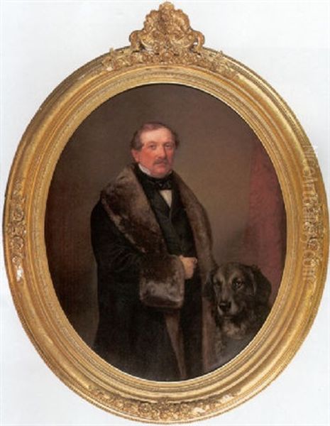 Halbfiguriges Portrait Eines Russischen Barons Mit Hund - view 1