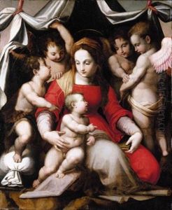 Madonna Of Humility With The Infant St. John The Baptist And Three Angels (the Corsini Madonna) by Andrea Del Sarto