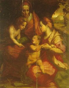 The Madonna And Child With Saints Anne And John The Baptist by Andrea Del Sarto