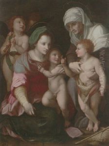 The Madonna And Child With The Infant Saint John The Baptist, With Saint Anne And Two Angels by Andrea Del Sarto