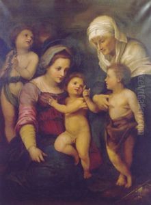The Madonna And Child With The Saints Elisabeth And The Infant John The Baptist And An Angel by Andrea Del Sarto