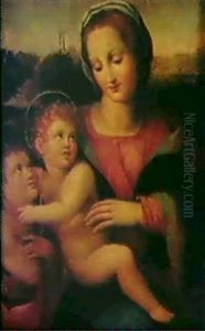Maria Med Jesusbarnet Och Johannesbarnet, I Bakgrunden Landskap by Andrea Del Sarto