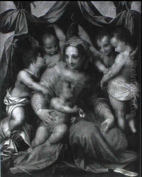 Vierge Et L'enfant Entouree D'anges - view 1