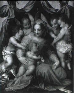 Vierge Et L'enfant Entouree D'anges