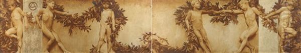 Two Wall Panels With Boys And Laurel Festoons (2 Works) - view 1