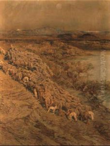 Gregge Al Pascolo Nella Campagna Romana by Giulio Aristide Sartorio